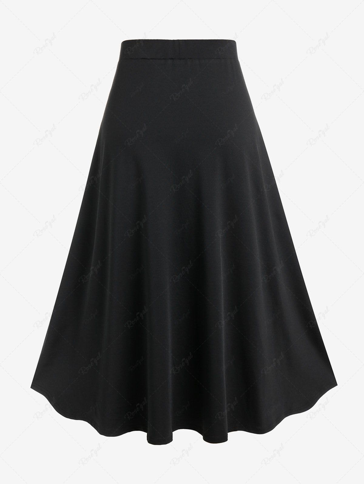 ROSE GAL Plus Size Gothic Lace Up Two Tone Godet Hem Midi A Line High Waisted Skirt - Image 3