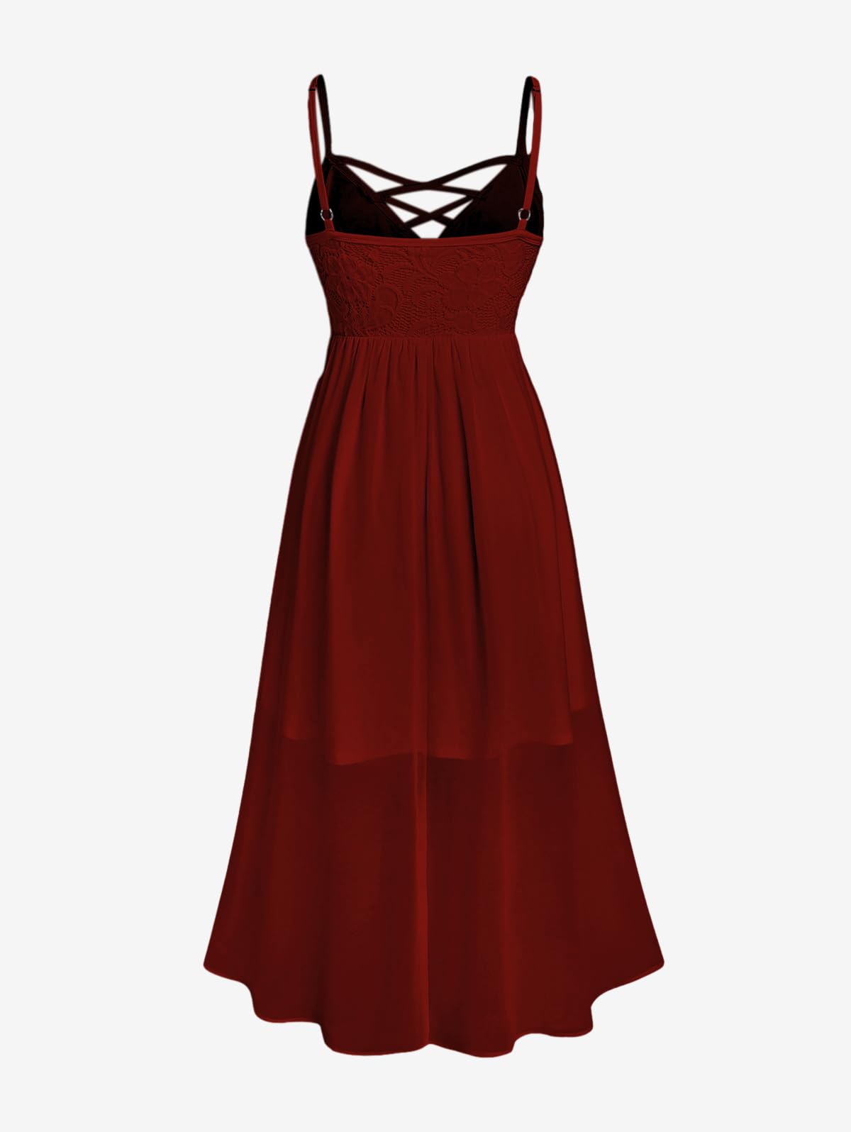 ROSE GAL Plus Size Party Dress for Women Lace Ruffles Cirsscross Cocktail Bridesmaid Wedding Guest Maxi Cami Formal Dress - Image 3
