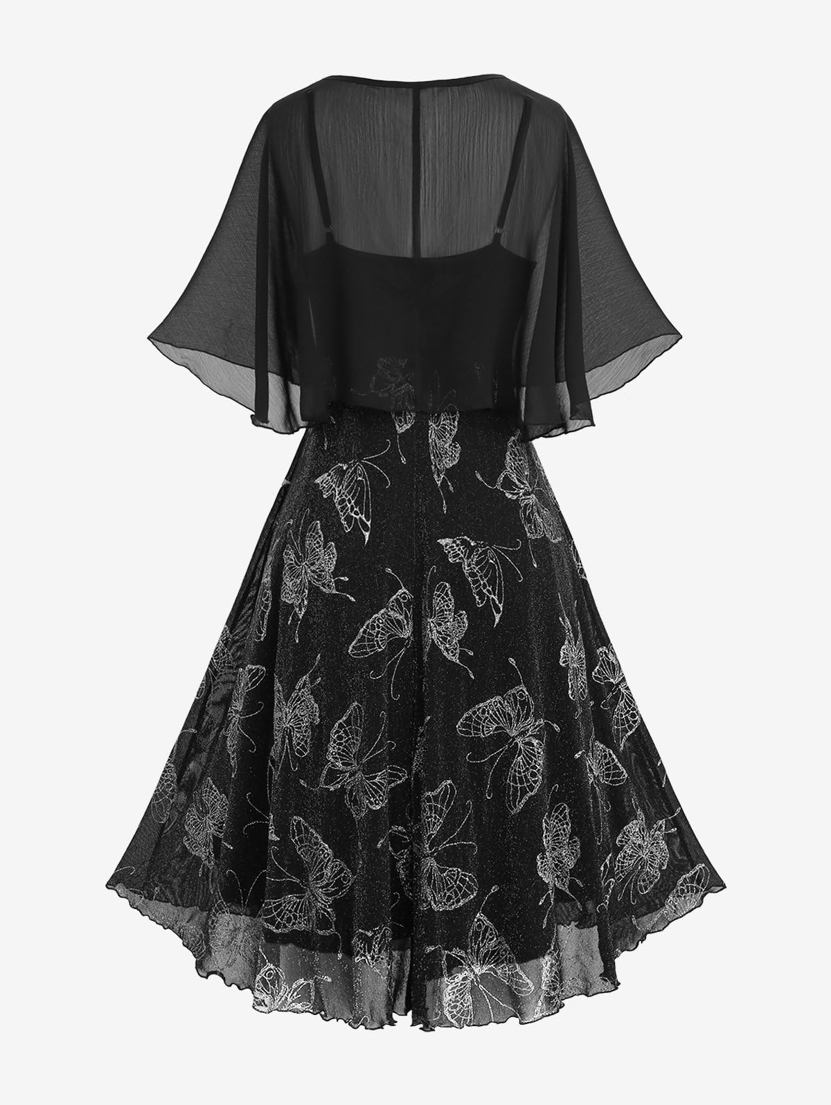 ROSE GAL Plus Size Women 2pcs Cocktail Dress Set Party Wedding Semi Formal Chiffon Cape and Butterfly Cami Dress - Image 3