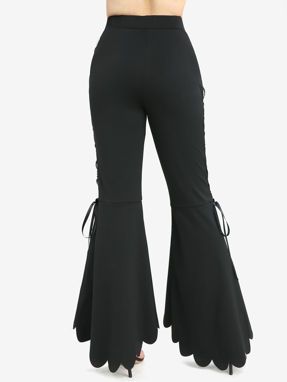 ROSE GAL Plus Size Women Elastic High Waisted Flare Pants Lace-up Scalloped Hem Bell Bottom Pants - Image 3