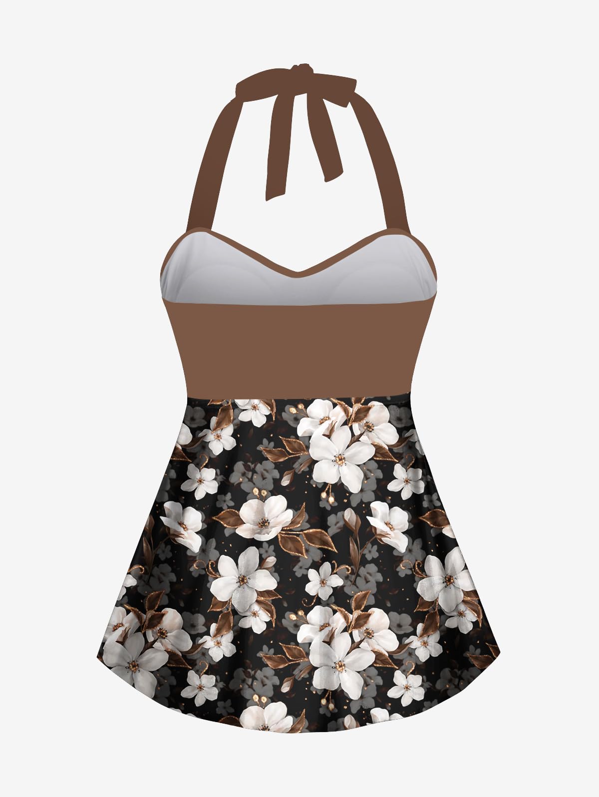 ROSE GAL Plus Size Women Modest Two Piece Bathing Suit Floral Print Twist Front Drawstring Side Halter Tankini Swimsuit - Image 4