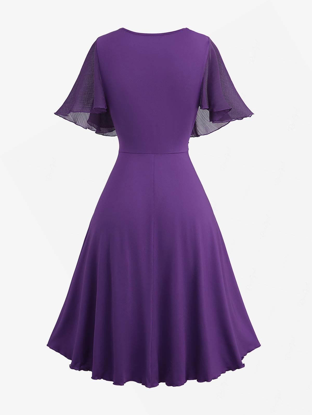 ROSE GAL Plus Size Womens Flowy Wedding Guest Cape Dress with Chiffon Overlay Elegant Shawl Neck Dress - Image 3