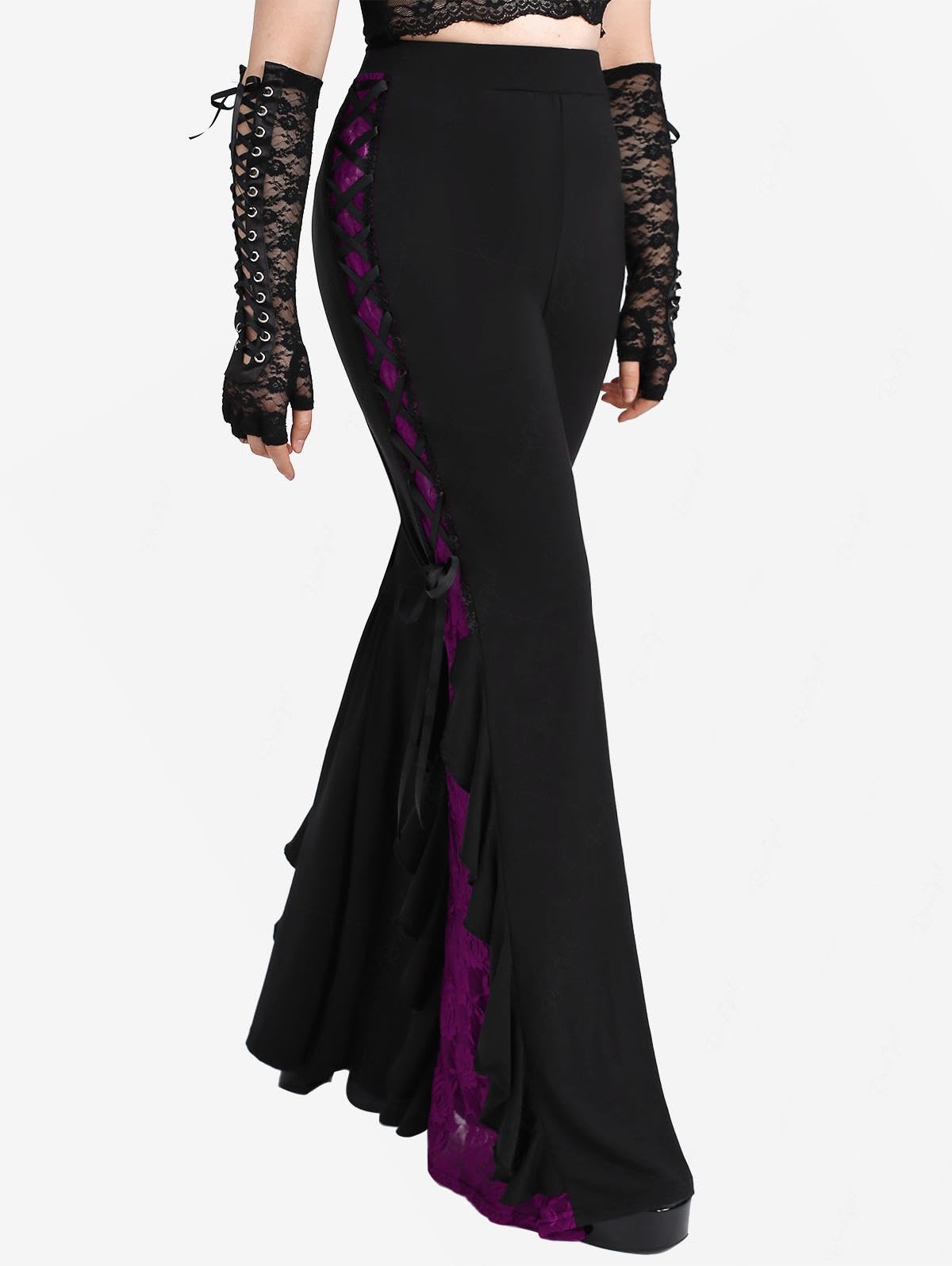 ROSE GAL Rosegal Women Plus Size Bell Bottoms Gothic Flare Pants - Image 3