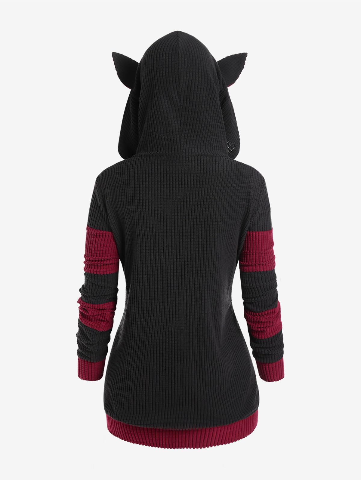ROSE GAL Rosegal Women Plus Size Cat Ear Ribbed Hooded Blouson Jacket Animal Ear Two Tone Cute Hoodie - Image 4