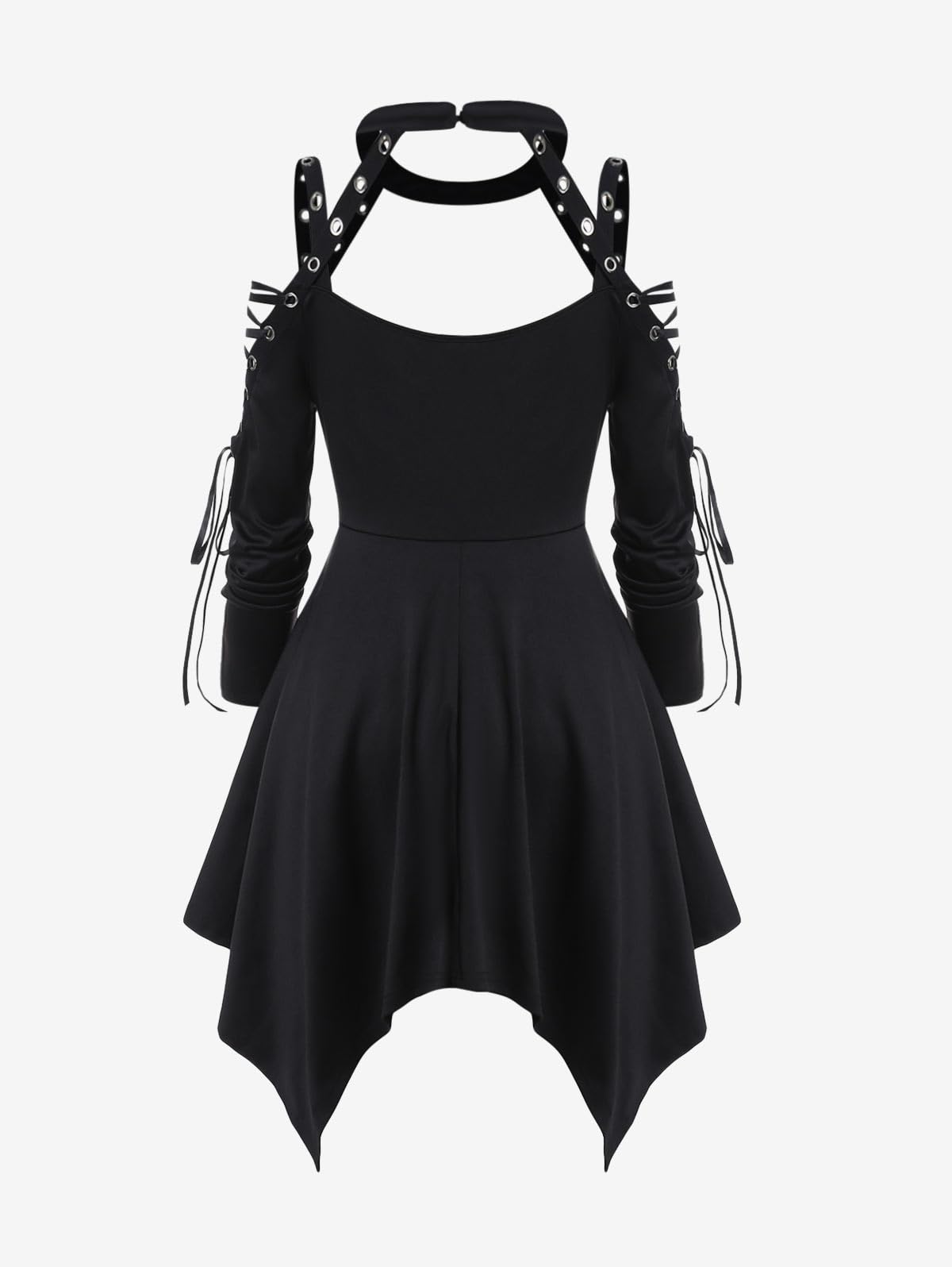 ROSE GAL Rosegal Womens Plus Size Gothic Choker Lace-up Grommets Cutout Handkerchief Hem Cold Shoulder Long Sleeve Tunic Top - Image 4