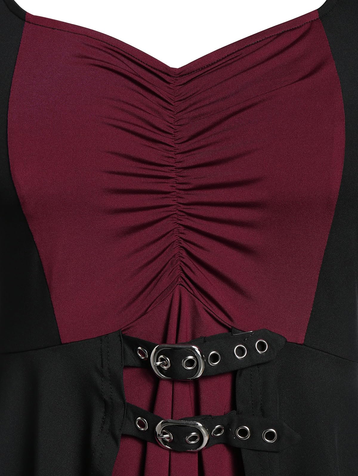 ROSE GAL Rosegal Womens Plus Size Gothic Lace-up Back Two Tone Ruched Grommets Buckle Long Sleeve High Low Hem Tunic T-Shirt - Image 6