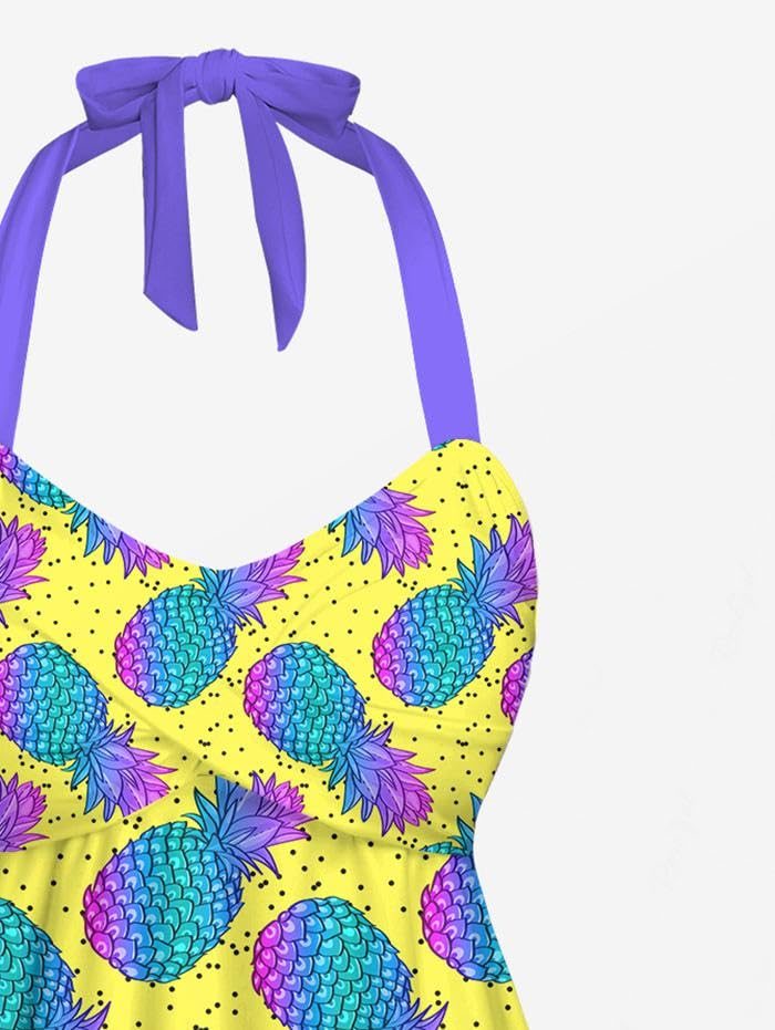 ROSE GAL Women Plus Size Hawaii Two Piece Tankini Swimsuit Set Tropic Fruits Pineapple Halter Boyleg Swimsuits - Image 5