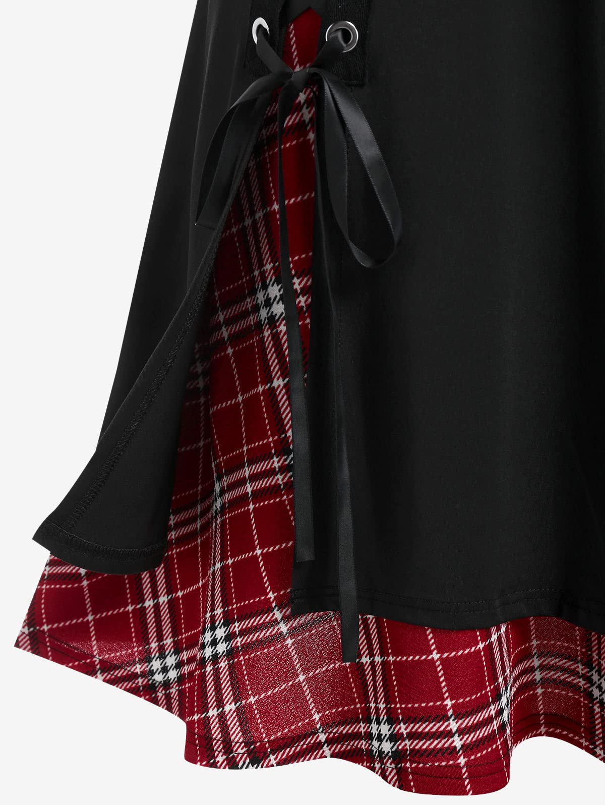 ROSE GAL Women's Plus Size Mini A-Line Gothic Skirt Casual Plain Chain Detail High Waisted Short Stitching Plaid Pleated - Image 6