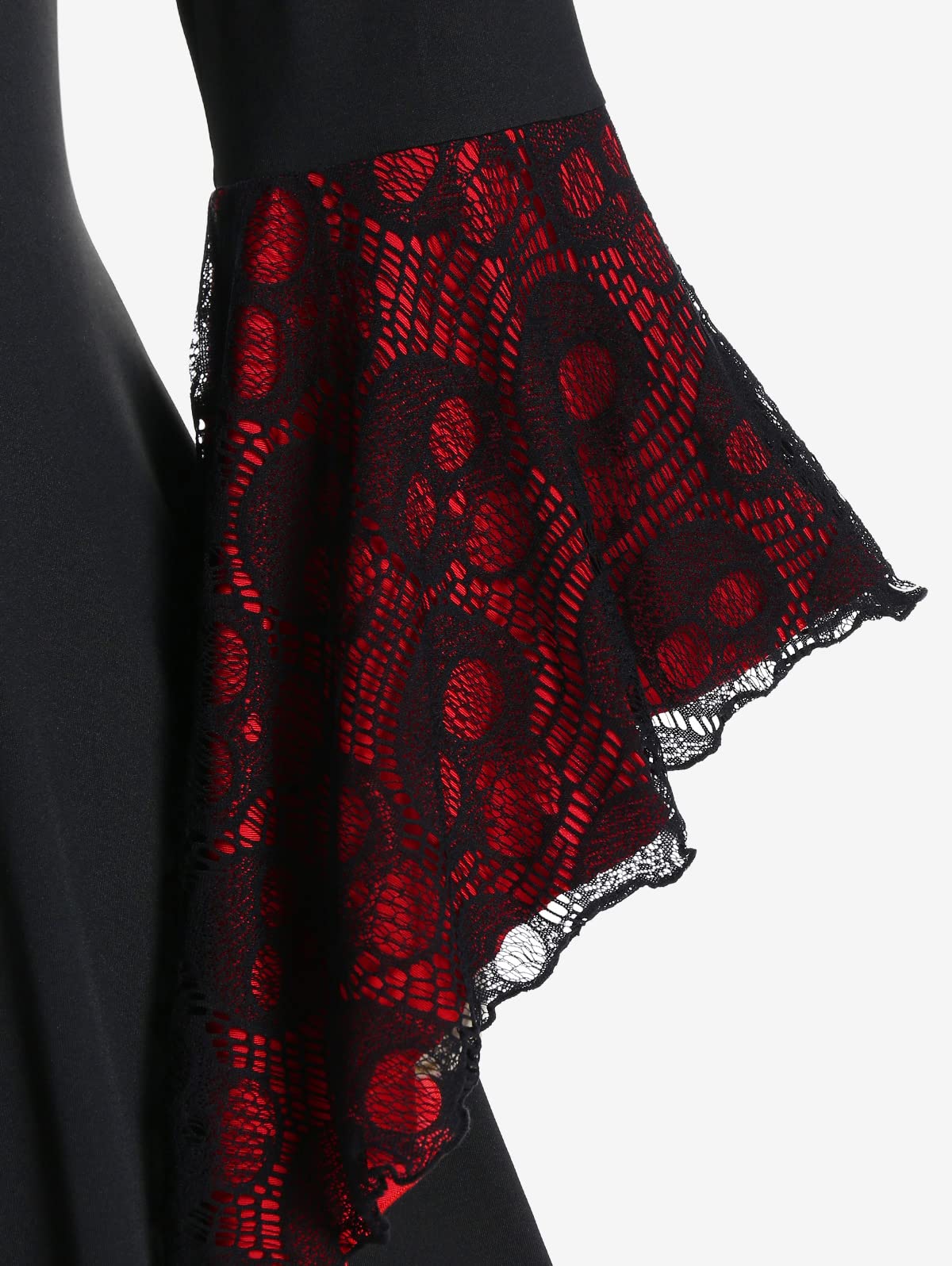 ROSE GAL Womens Plus Size Gothic Bell Sleeve Skull Lace Handkerchief Tee - Image 4
