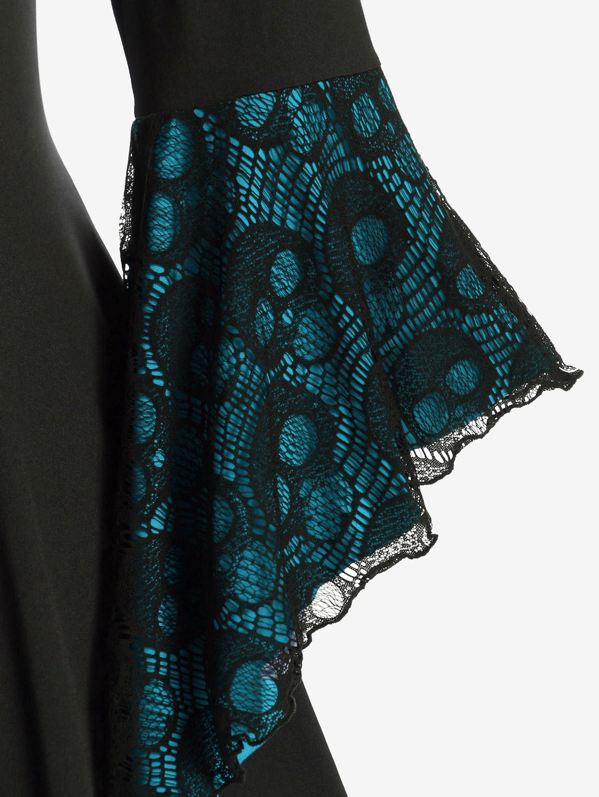 ROSE GAL Womens Plus Size Gothic Bell Sleeve Skull Lace Handkerchief Tee - Image 4